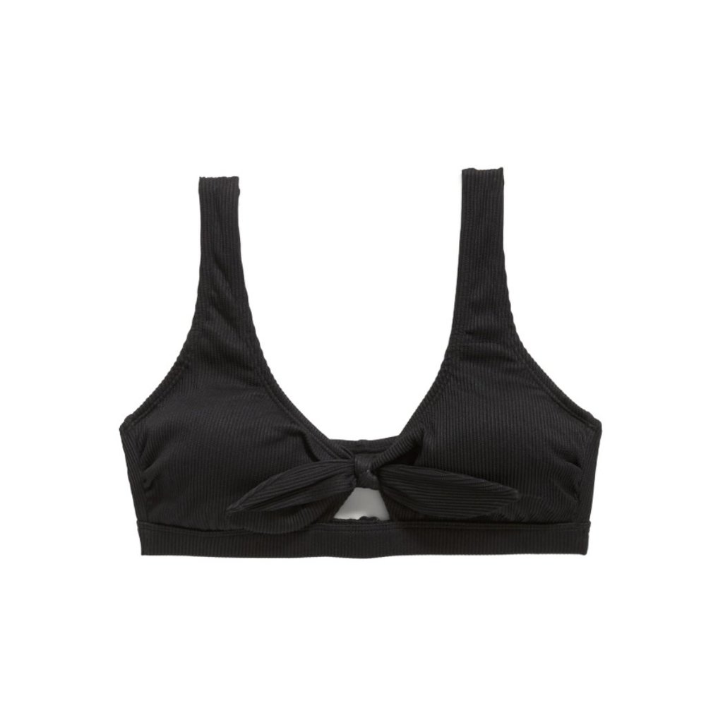 OLD NAVY Black Ribbed Cutout Tie-Front Bikini Top, size S